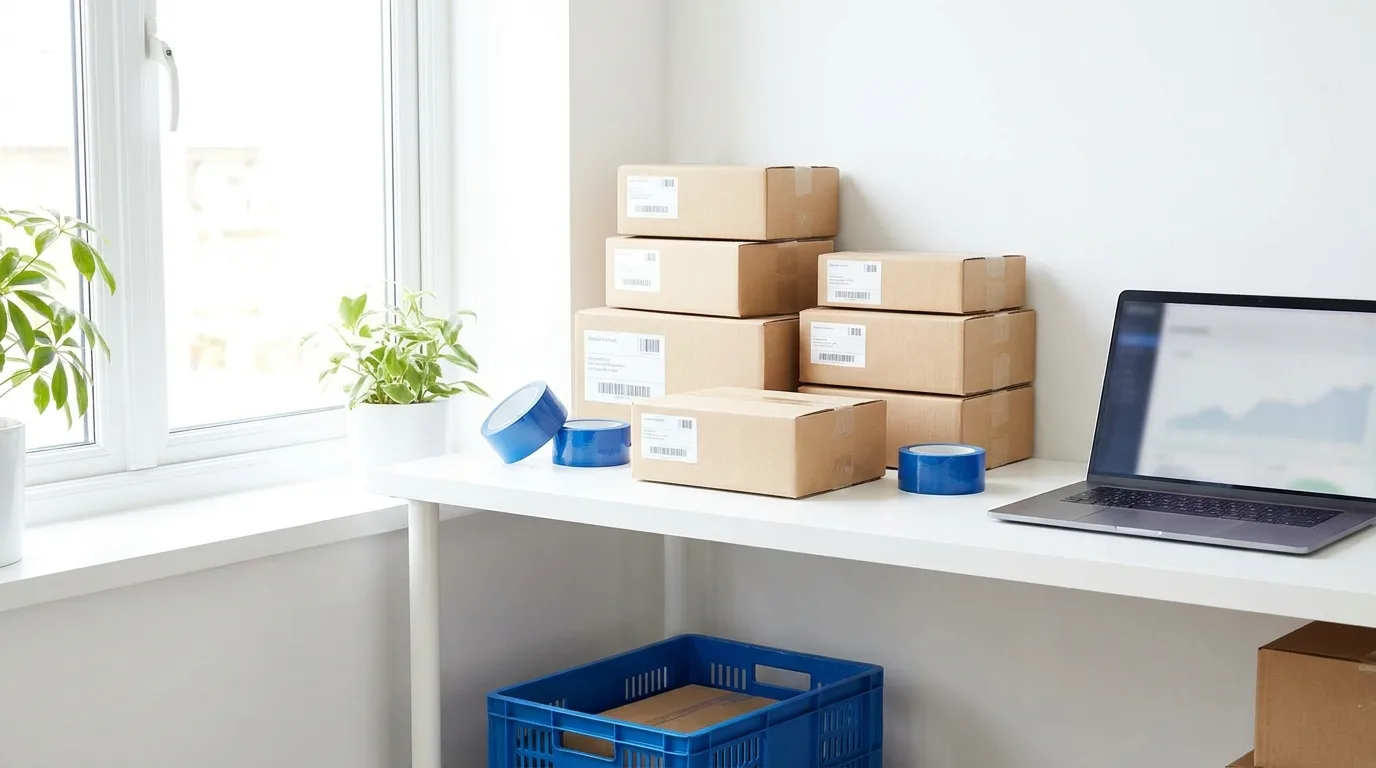 Ecommerce packing bench with boxes ready to ship